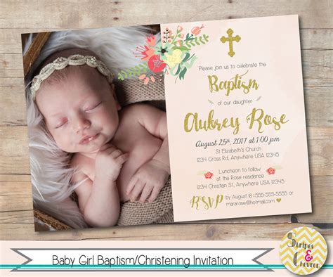 Girl Baptism Invitation Christening Invite Personalized Printable