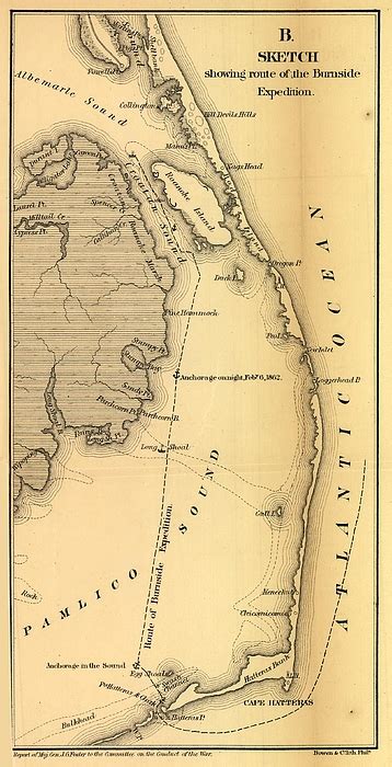 Vintage Map Of The Outer Banks 1862 Greeting Card For Sale By