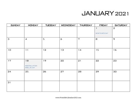 65 Printable Calendar January 2021 Holidays Portrait 2 Calendar