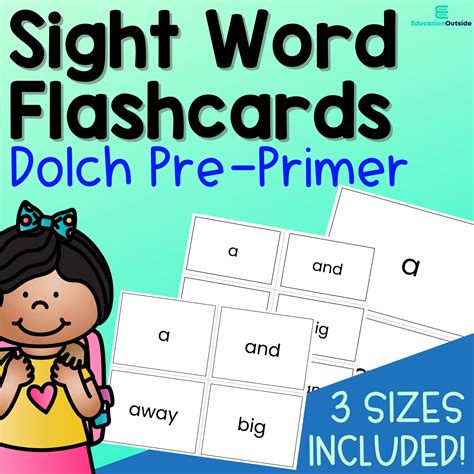 Dolch Pre Primer Sight Word Flashcards 3 Sizes Included