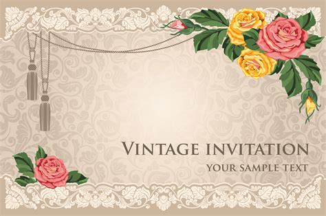 Vintage Wedding Invitation Card Flower Pattern Vector Background Retro