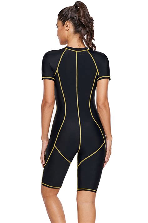 Lavinia Womens One Piece Short Sleeves Contoured Zip Front Wetsuit