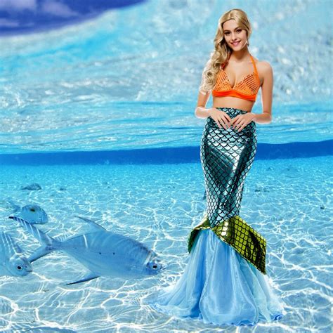Free Shipping 2pcs Women Mermaid Costume Sexy Dress Women Mermaid Tail