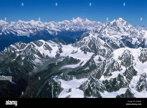 Aerial View Of Mount Everest Himalayan Snow Covered Mountain Ranges