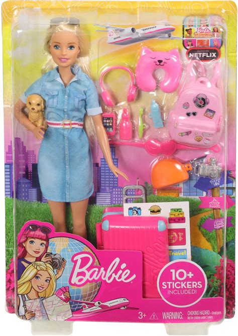 Barbie Doll And Travel Set With Puppy Luggage And 10 Accessories