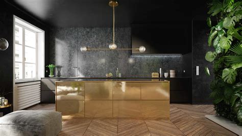 Stylish Black And Gold Kitchen Interior Mtd Kitchen