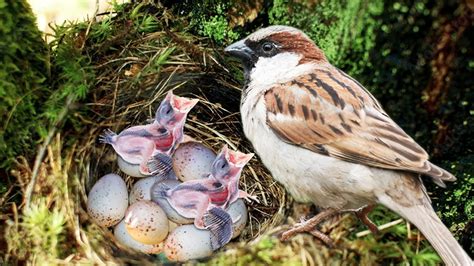 How Mother Sparrow Laying Eggs And Feeding Her Babies Youtube