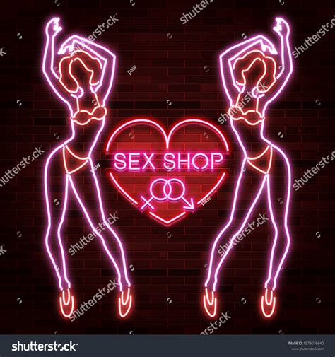 Sex Shop Banner Advertisement Neon Silhouette Stock Vector Royalty