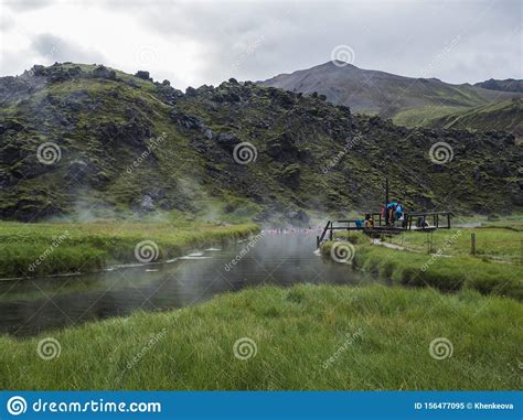 Iceland Landmannalaugar July 30 2019 Group Of Tourist People