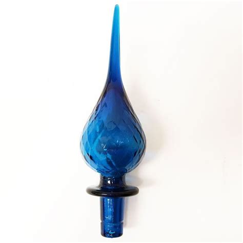 Stunning Vintage Empoli Blue Italian Glass Diamond Pattern Genie Bottle Stopper Pottery Glass