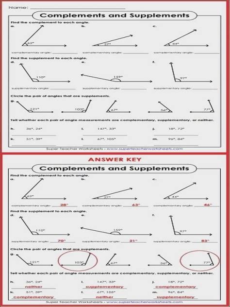 Supplementary Angles And Complementary Angles Worksheet