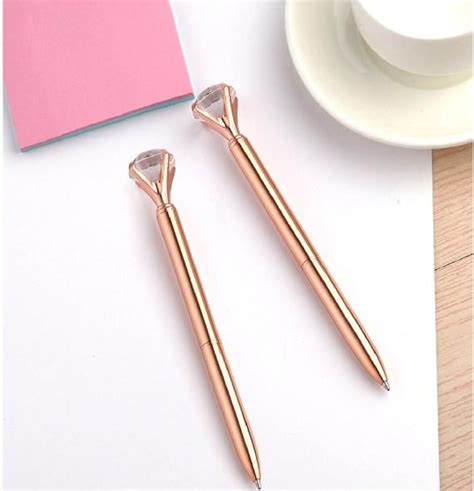 Set Of 12 Rose Gold Metal Diamond Pens Bridesmaid T Crystal Gem Pen