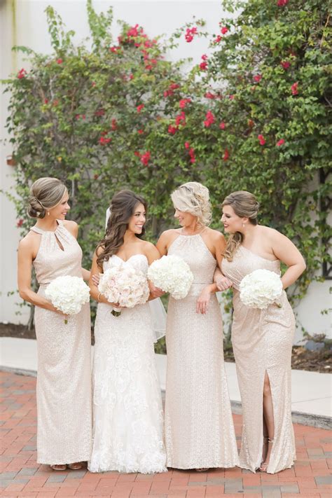 Outdoor Bridal Party Portrait With White Floral Bouquet Bridesmaids In