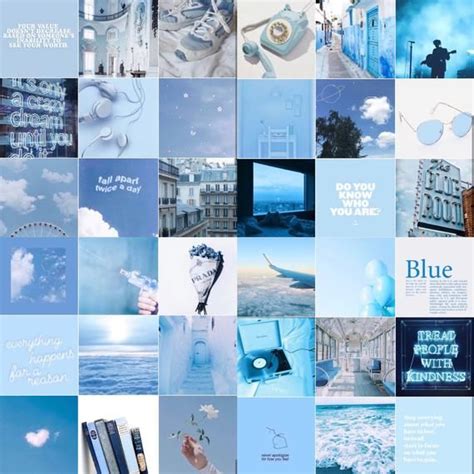 Blue Aesthetic Wall Collage Kit Aesthetic Light Blue