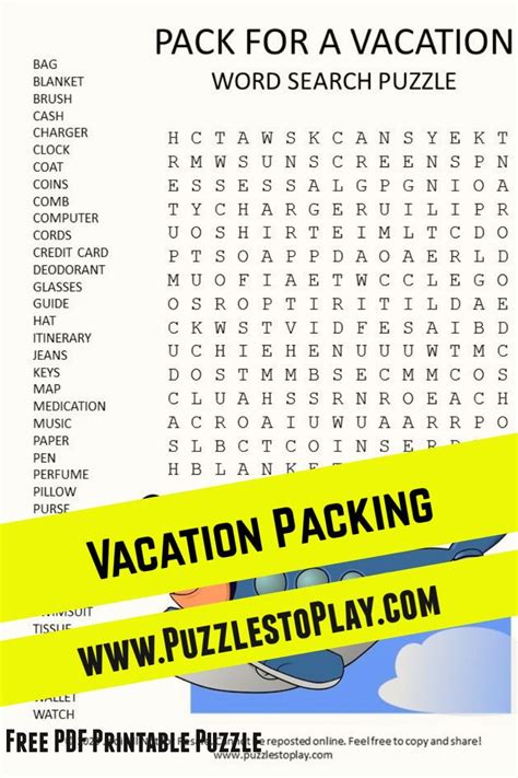 Vacation Packing Word Search Puzzle Puzzles To Play Free Printable Word Searches Word Find