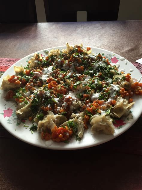 Mantu Afghan Steamed Beef Dumplings With Lentil And Yogurt Middle