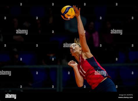 Arnhem Netherlands September 26 Andrea Drews Of The United States Spikes The Ball During The