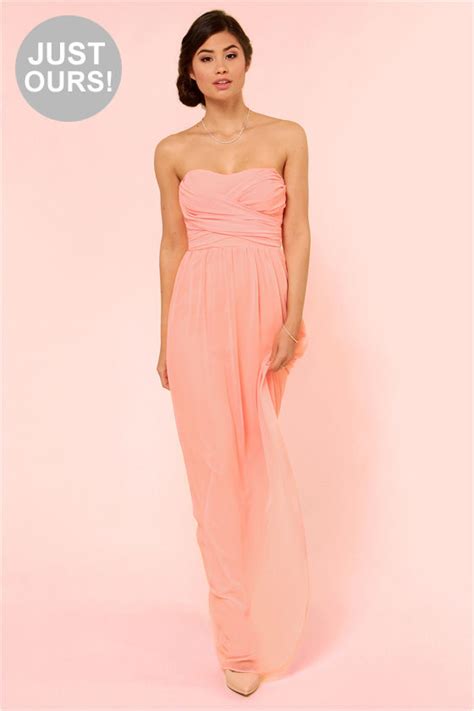 Lovely Peach Dress Strapless Dress Maxi Dress Lulus