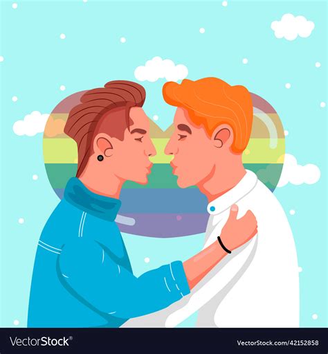 Hand Drawn Happy Kissing Gay Couple Pride Vector Image