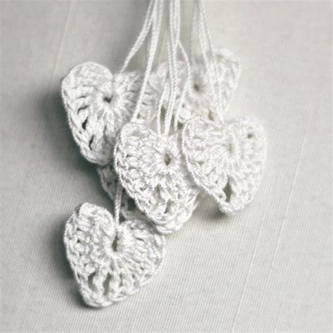 Crocheted Heart Motifs 7 Tiny Hearts Bridal Shower Decor Etsy In 2021