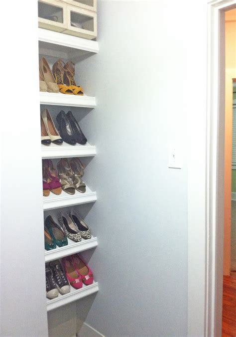 Solid wood shelves faced in melamine or laminate, plus two generously long closet rods. Ana White | Designer Shoe Shelves on a Budget - DIY Projects