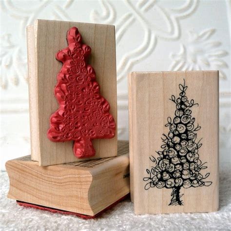 Swirly Christmas Tree Rubber Stamp From Oldislandstamps Etsy