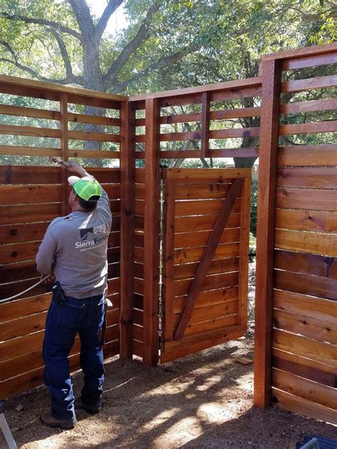 Staining 8 Foot Tall Custom Horizontal Fence With Slats On Top