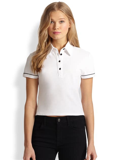 Lyst Alice Olivia Miller Cropped Cotton Polo Shirt In White
