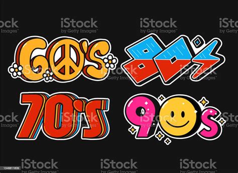 60s 70s 80s 90s party vintage retro style signs set collection vector doodle illustration logo