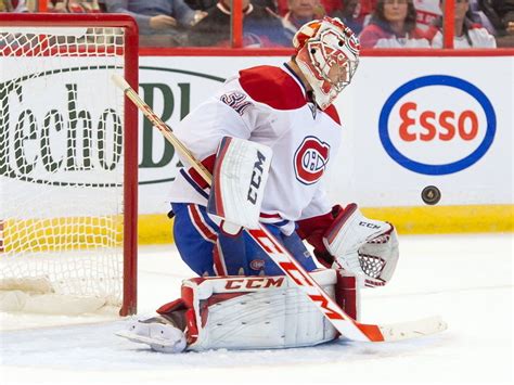 Photo Canadiens G Price Poses Wearing Jacques Plantes Pads