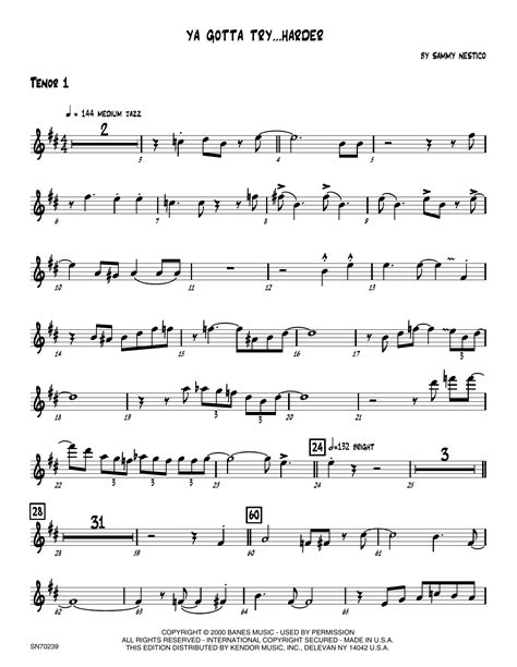 Ya Gotta Tryharder 1st Tenor Saxophone Sheet Music Sammy Nestico