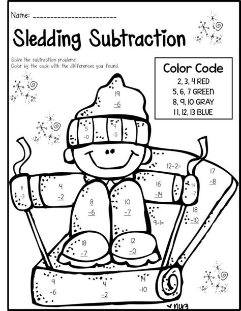 Subtraction Color By Number 2nd Grade