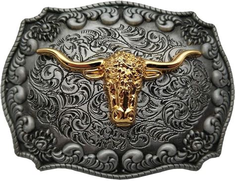 Western Cowboy 4x3 Belt Buckle Golden Texas Longhorns Bull Buckles