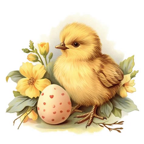 Vintage Illustration Of Easter Cliparts Cute Easter Chick Pastel