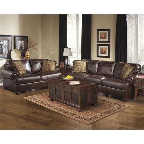 Ashley Furniture Axiom 2 Piece Leather Sofa Set In Walnut 42000 38 35 Pkg