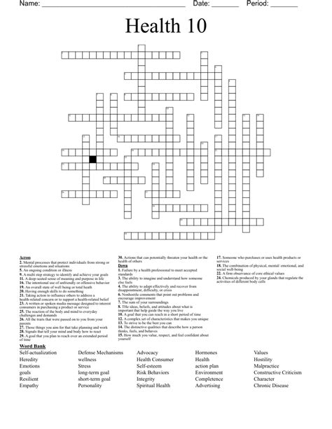 Health 10 Crossword Wordmint