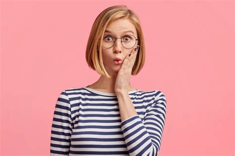 Free Photo Blonde Woman With Round Glasses And Striped Blouse