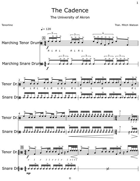 The Cadence Sheet Music For Marching Tenor Drums Marching Snare Drums