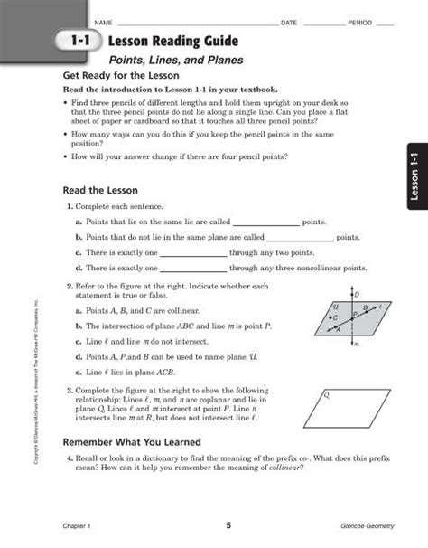 Glencoe Geometry Chapter 1 Study Guide And Review Answers Study Poster