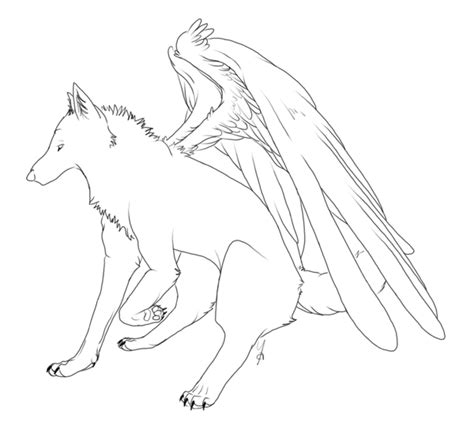 Winged Wolf Lineart By Screaming Explosions On Deviantart