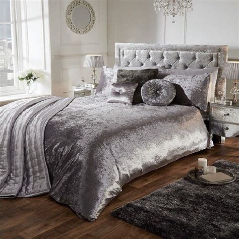Crushed Velvet Duvet Quilt Cover Bedroom Bedding Set Silver Grey King