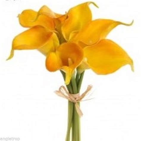 WEDDING MINI BOUQUET REAL TOUCH LATEX CALLA LILY 9 FLOWERS YELLOW
