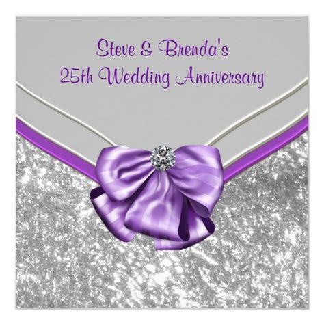Silver Purple 25th Wedding Anniversary Party Invitation