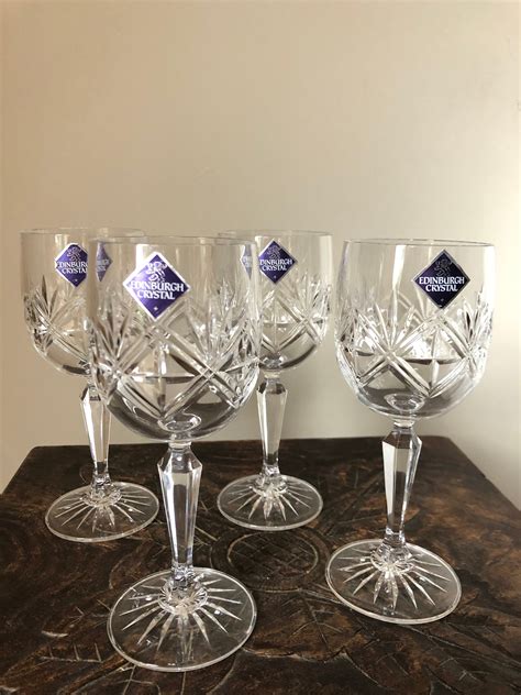 Set 4 Four Edinburgh Crystal Cut Glass Wine Claret Glasses Etsy