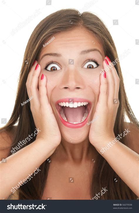 Funny Surprised Expression On Young Womans Stock Photo 56079598