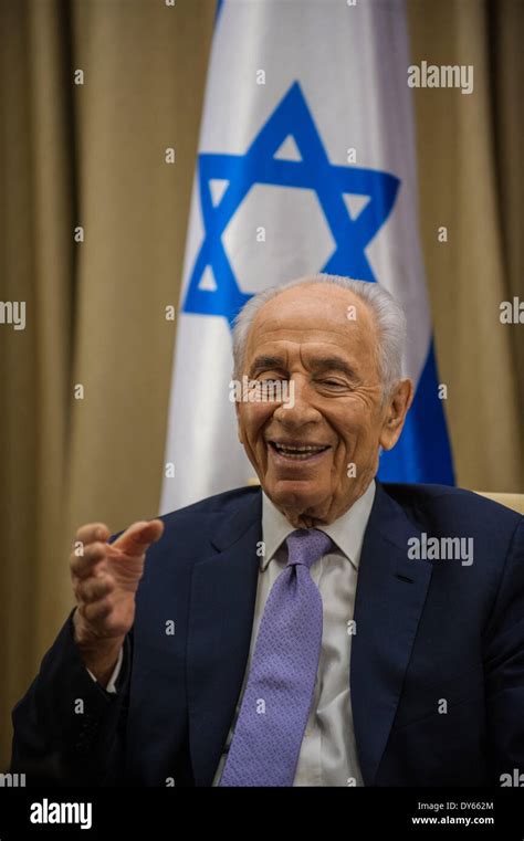 Jerusalem 3rd Apr 2014 Israeli President Shimon Peres Speaks During