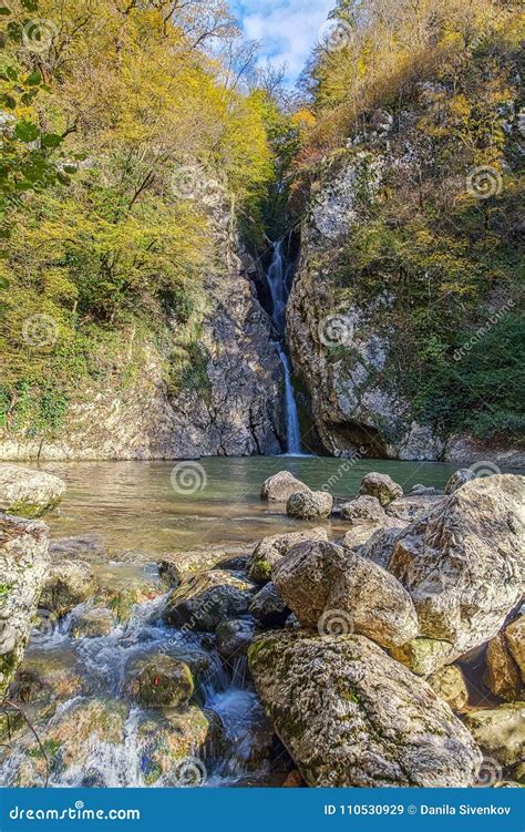 Waterfall On The River Agura Sochi National Park Russia Stock Image