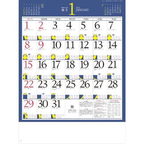 旧暦 陰暦 月の満ち欠け入りカレンダー タンザック 2023年 A3 月の満ち欠け 壁掛カレンダー1月始まり Ck 30