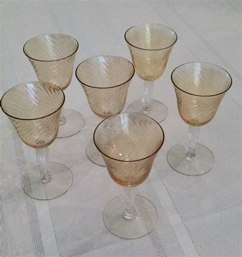 Iridescent Amber Swirl Cordial Glasses Set Of 6 Vintage Etsy Vintage Glassware Cordial