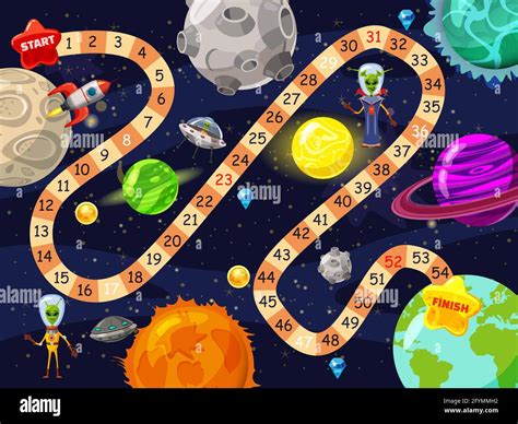 Space Board Game Vector Illustration Rockets Ufo And Aliens In Space